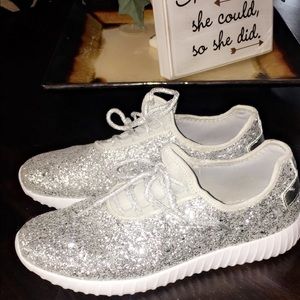 Silver glitter athletic shoes size 10